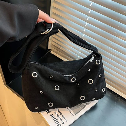 Grommet Faux Suede Shoulder Bag