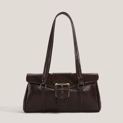 Plain Buckled Faux Leather Shoulder Bag