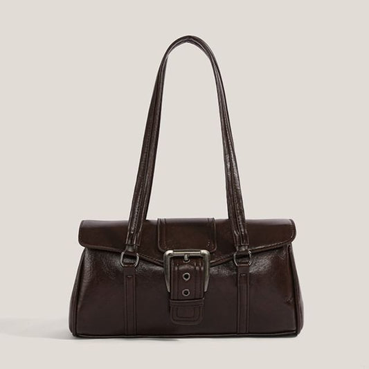 Plain Buckled Faux Leather Shoulder Bag