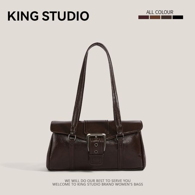 Plain Buckled Faux Leather Shoulder Bag