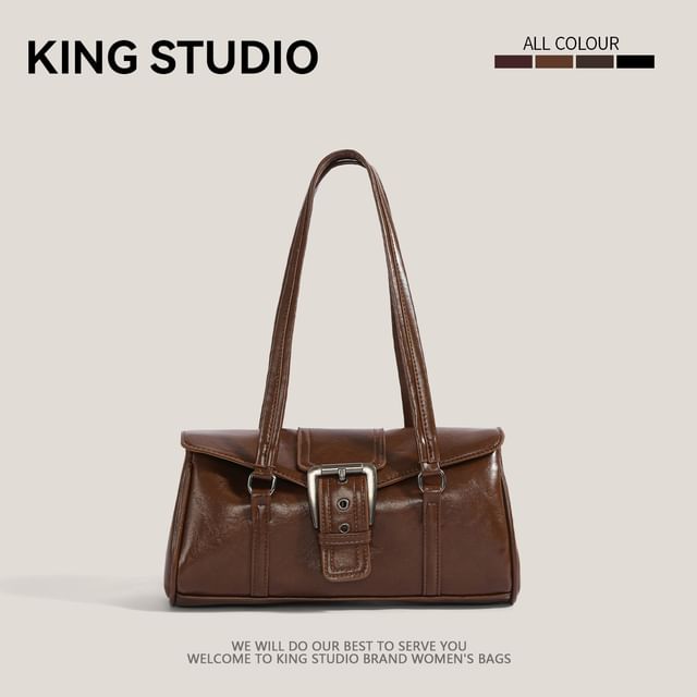 Plain Buckled Faux Leather Shoulder Bag