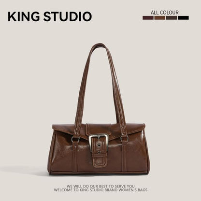 Plain Buckled Faux Leather Shoulder Bag