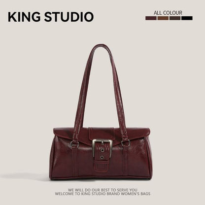 Plain Buckled Faux Leather Shoulder Bag