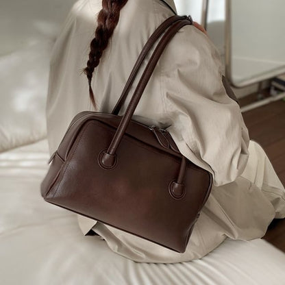 Plain Faux Leather Shoulder Bag