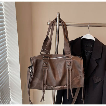 Lace Up Buckled Panel Shoulder Bag