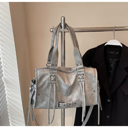 Lace Up Buckled Panel Shoulder Bag