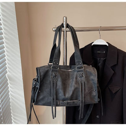 Lace Up Buckled Panel Shoulder Bag