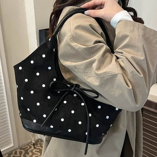Faux Suede Polka Dot Print Shoulder Bag