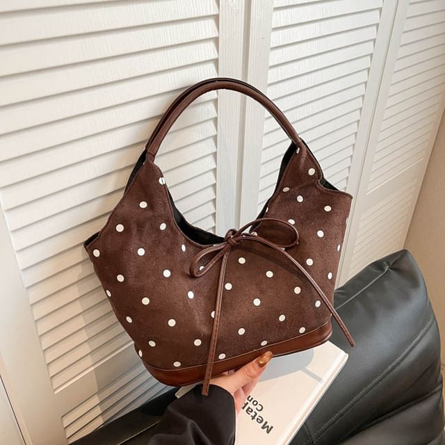 Faux Suede Polka Dot Print Shoulder Bag