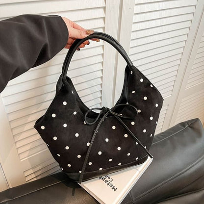 Faux Suede Polka Dot Print Shoulder Bag