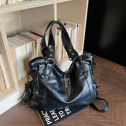 Cross Studded Crossbody Tote Bag