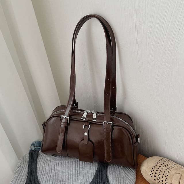 Plain Faux Leather Bowler Bag