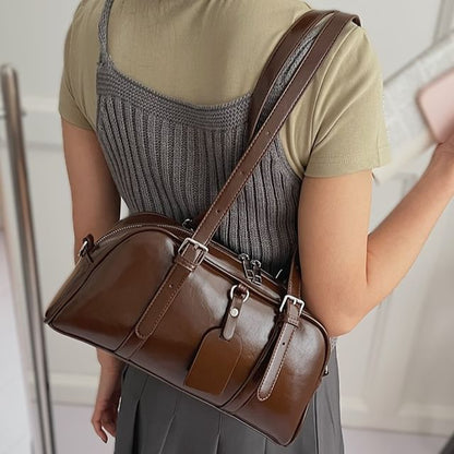 Plain Faux Leather Bowler Bag