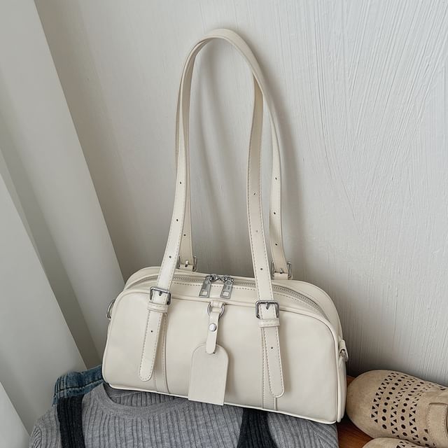Plain Faux Leather Bowler Bag
