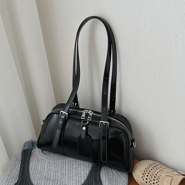 Plain Faux Leather Bowler Bag