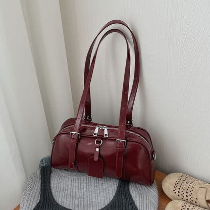 Plain Faux Leather Bowler Bag