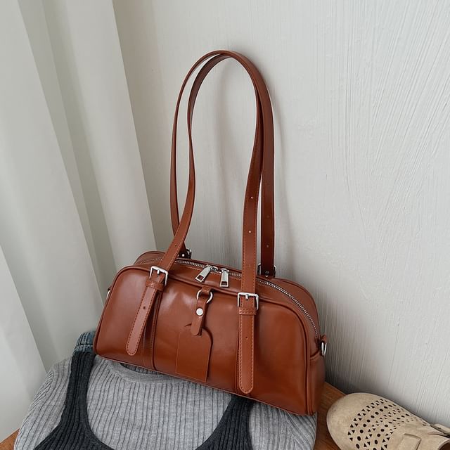 Plain Faux Leather Bowler Bag