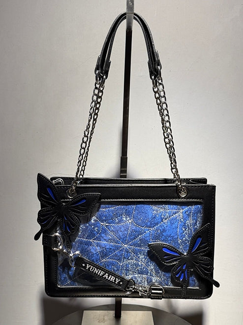 Ita Spinnennetz und Gold Schultertasche Blau Dunkel – Schmetterling Kleine Details mit Kapazität