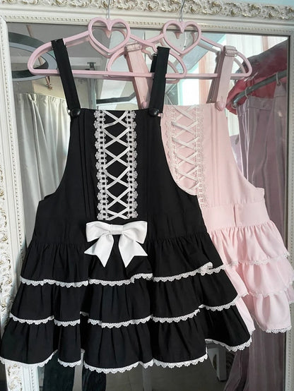 Ribbon Criss-cross Lolita Black Tiered Skirt Overall Design Dress Sweet