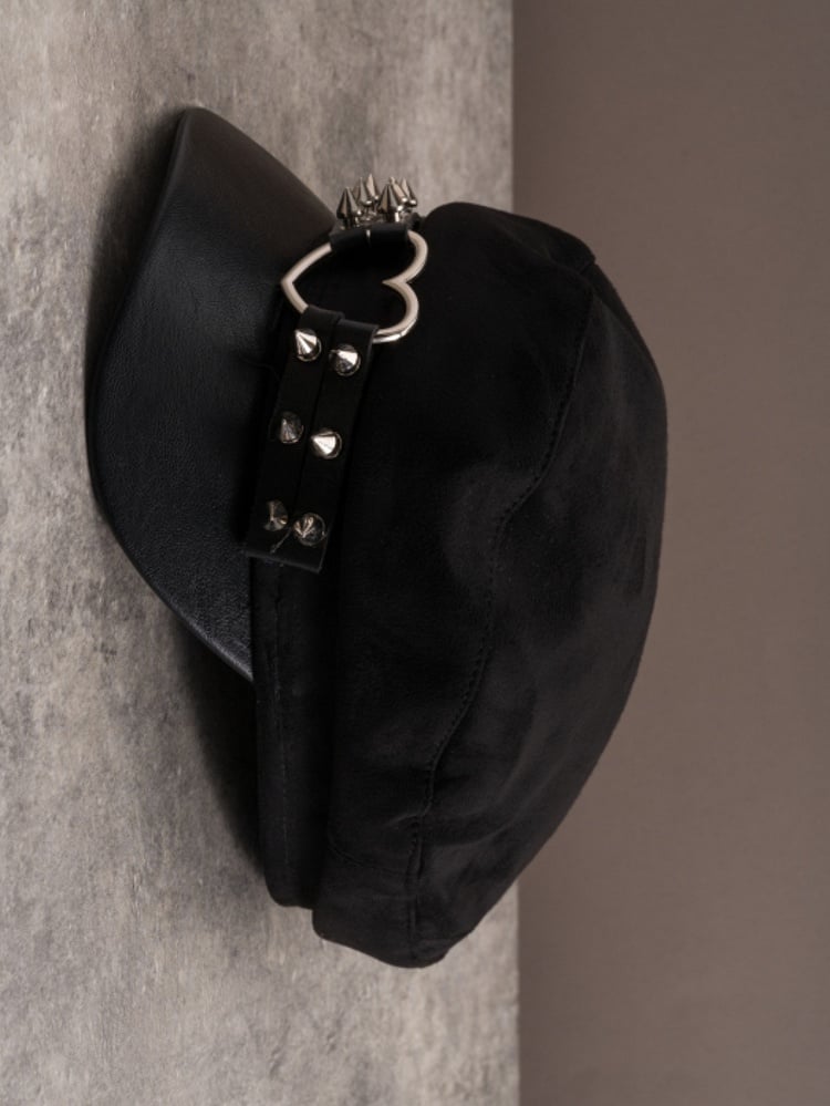 Studs Gothic Details Ring Hat Black Heart Beret