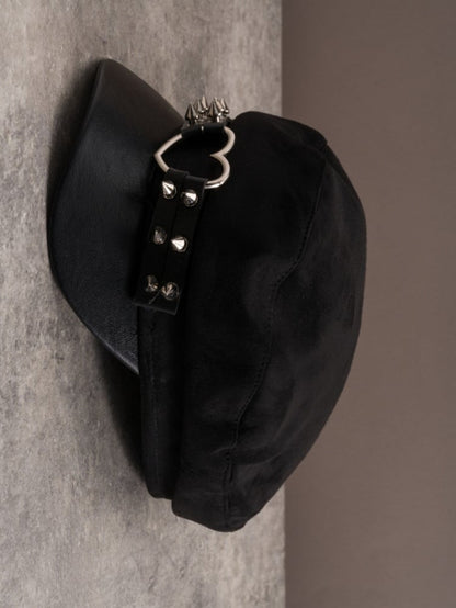Studs Gothic Details Ring Hat Black Heart Beret