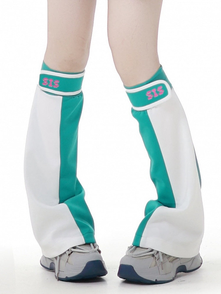 White Colorblock Design Green Leg Warmers