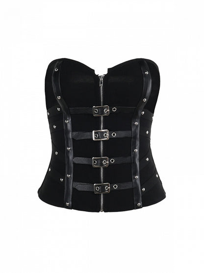 Straps Cyberpunk with Gothic Fishbone Halloween Zipper Bustier Buckle Vertical Black Adjustable