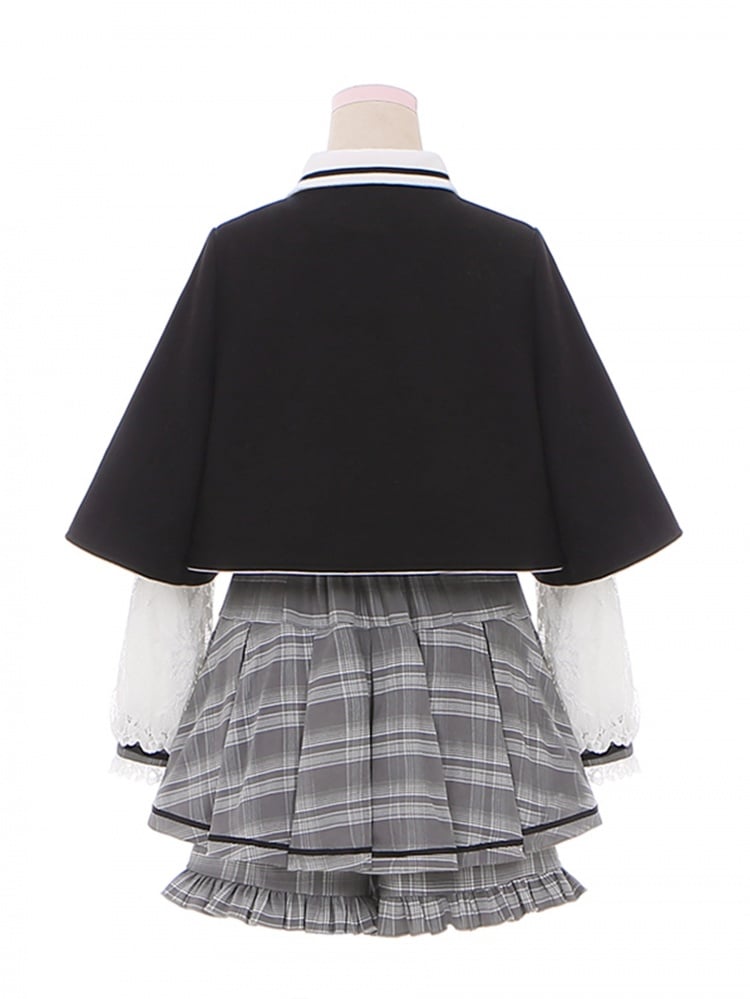 Black Detachable Bowknot Badge Applique Cape
