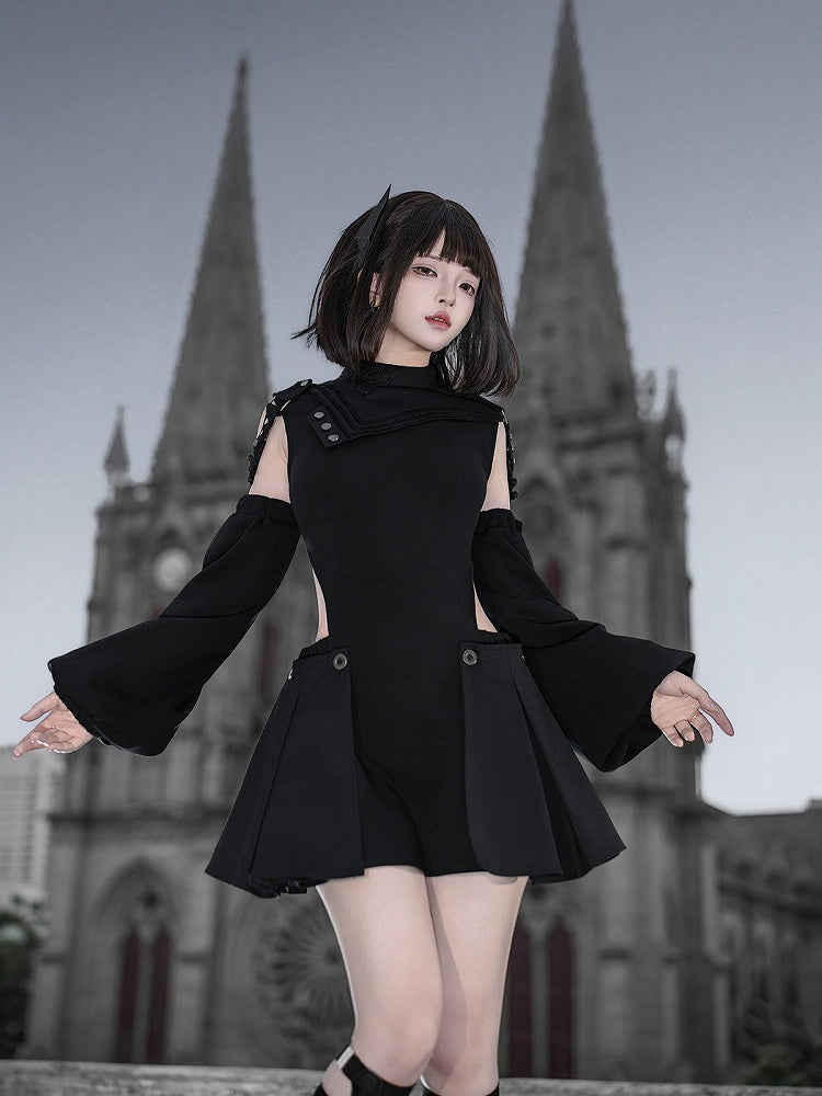 Gothic Lolita Dress & Short Pants Set - Asymmetrical with Detachable Sleeves - Unknown Star