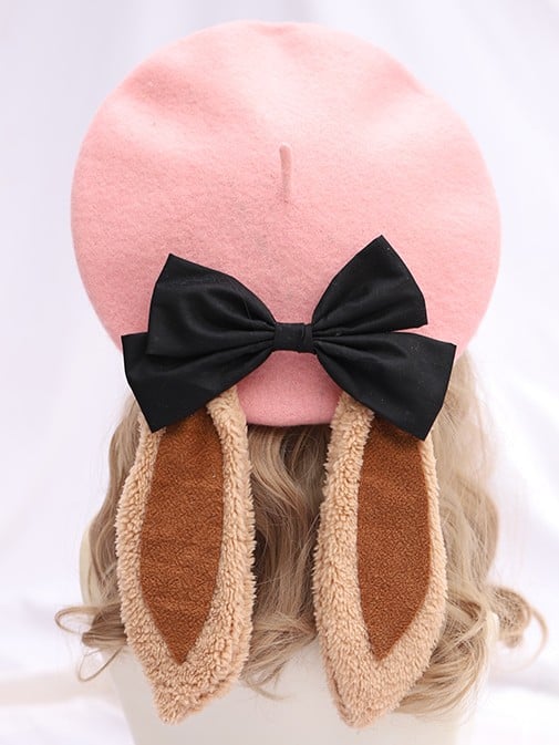 Sweet Bow Options With Bunny Color Coffee 6 Ear Detachable Lolita Beret