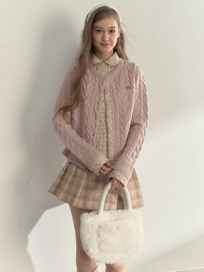 Pink Two-piece Sweet Fake with Plaid Blouse Pattern