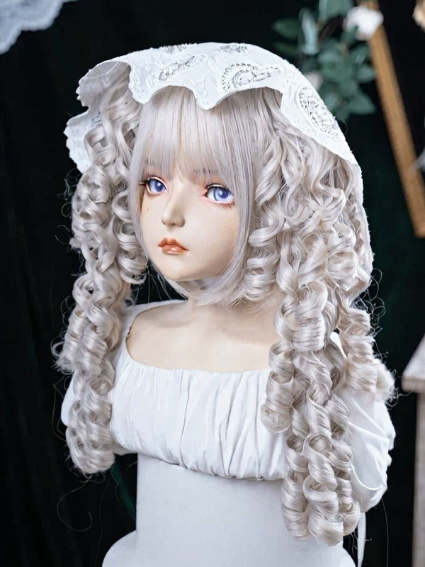 White 35cm Full Bang Wig & 50cm Double Wavy Ponytails Claw Clip - Alice Garden