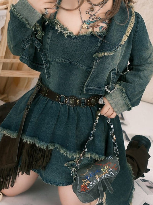 Details Punk Size PU Studded Brown Wasteland Plus with Belt Y2K