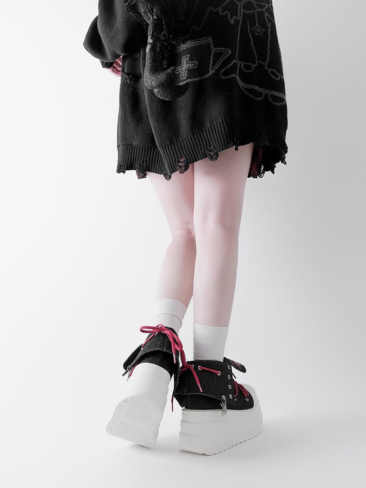 Black & Red Punk Spider Platform Sneakers