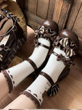 Schnalle Dark Lolita Bowknot Gestreifte Details Muster Herz Braun
