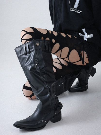 Gothic Black Fishnet Tights with Cutout Detail - Solost
