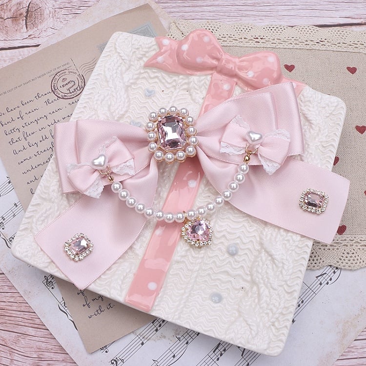 Bowknot Pearl Jirai 8 Rhinestone Color Chain Options Brooch Kei