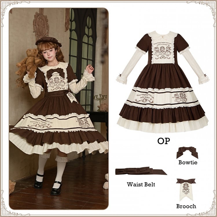 + Brown Dress Brooches Lolita Details Set Long Waist Beige Version Embroidery Belt