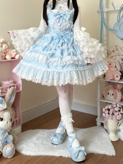 Pullover Schleifen Spitze Blau Rock Weiß Kleid Hanayome Trims Lolita Verziert