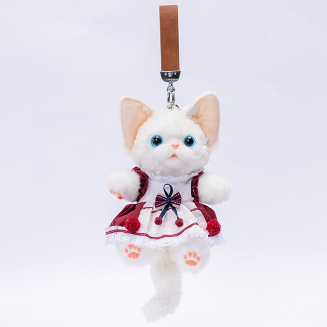 Wine Black/Gray/White Accent Cute Cat Red Skirt with Devon Keychain