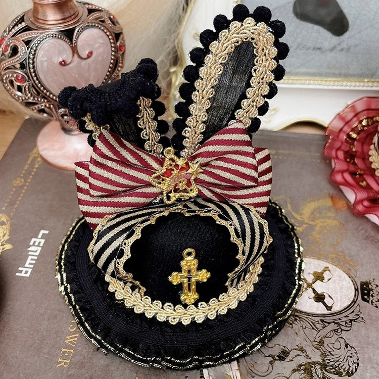 Pink/Red&Black Star Decorated Bowknot Bunny Ears Mini Hat