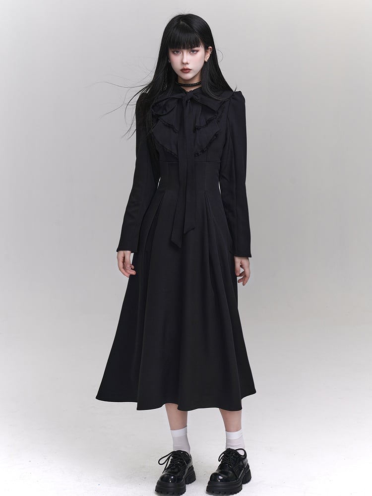 Gothic Black Jablt Collar High Waist Dress