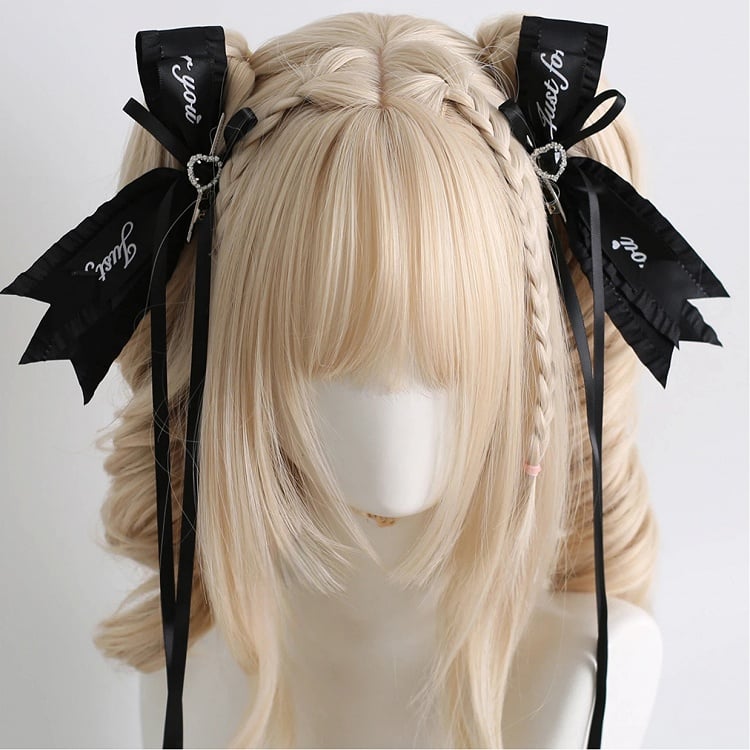 Jirai Kei 5-Style Lettered Satin Bow Hairclips - Heart Accent Design