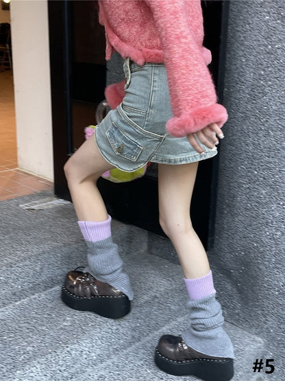 8 Color Options Button Split Knitted Leg Warmers