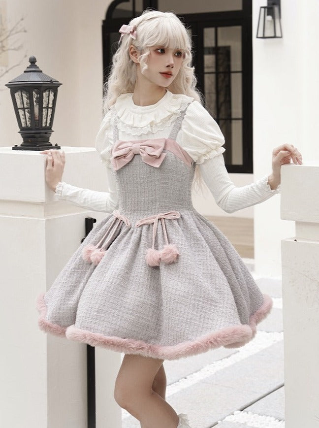 Tweed-Pelzkleid Pelz + süßer Umhang