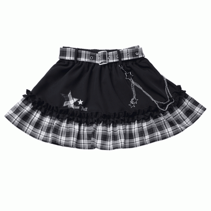 Chain Idol with Detachable Tiered Plaid Skirt Belt Black Waist Punk