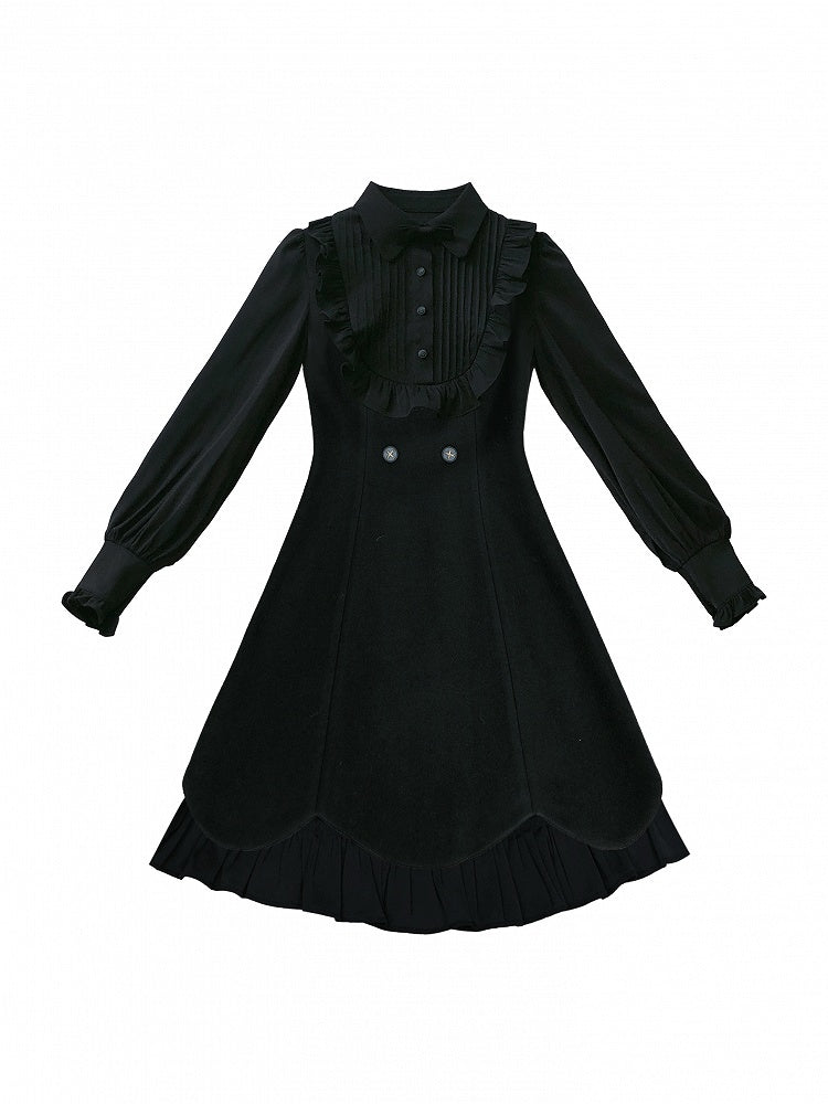 Schwarzes zweiteiliges Kleid mit Plisseebesatz und künstlichen Wellenkanten