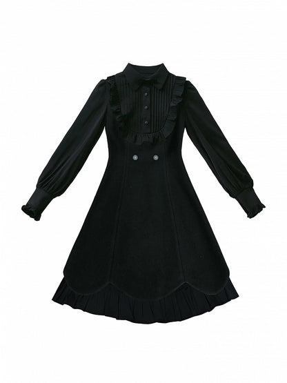 Schwarzes zweiteiliges Kleid mit Plisseebesatz und künstlichen Wellenkanten