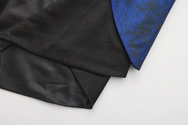 Long Sleeveless Coat and Asymmetrical Ouji Waistcoat Blue Dark Black Lolita