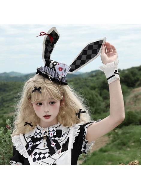 Wonderland Rabbit Ear Hat Poker Card & Checkered Motif in 4 Shades - Ying Luo Fu